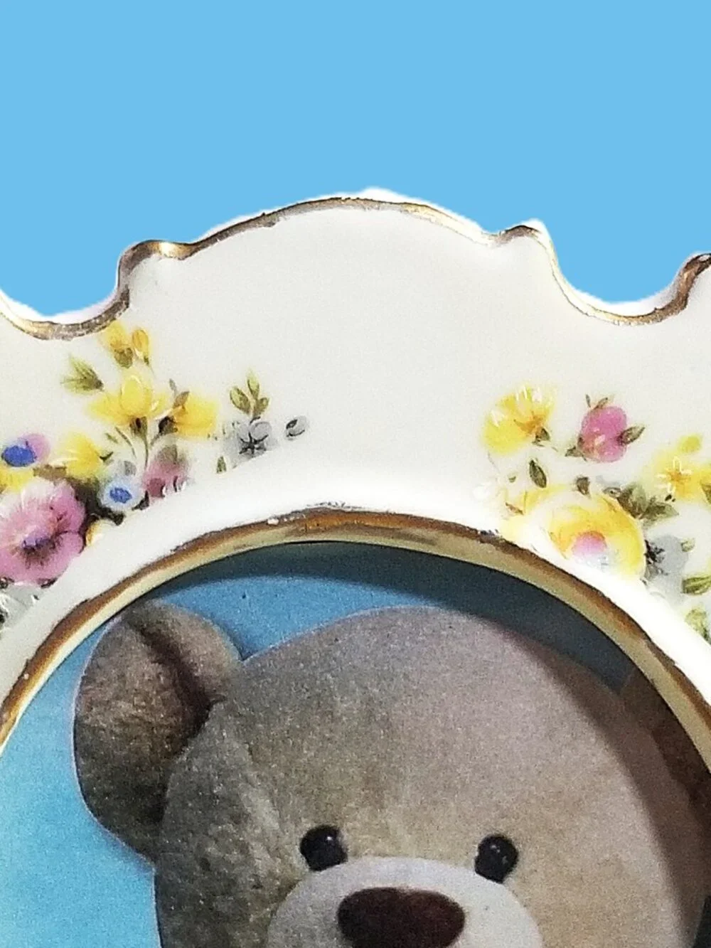 Vintage Lefton China Picture Frame Hand-Painted Porcelain Floral Gold Trim